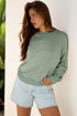Raw Edge Flower Patch Drop Shoulder Contrast Rib Crewneck Long Sleeve Top